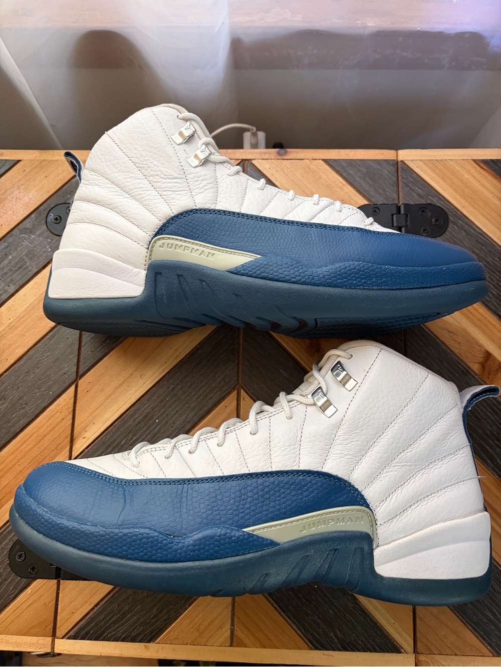 Jordan White and Navy High-Top Basketball Sneakers